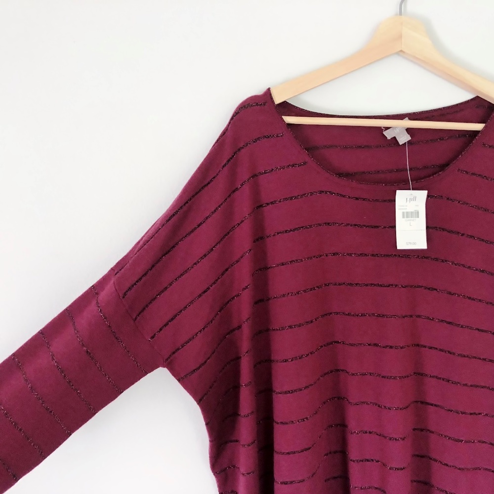 J Jill Cranberry Metallic Striped Long Sleeve Wool